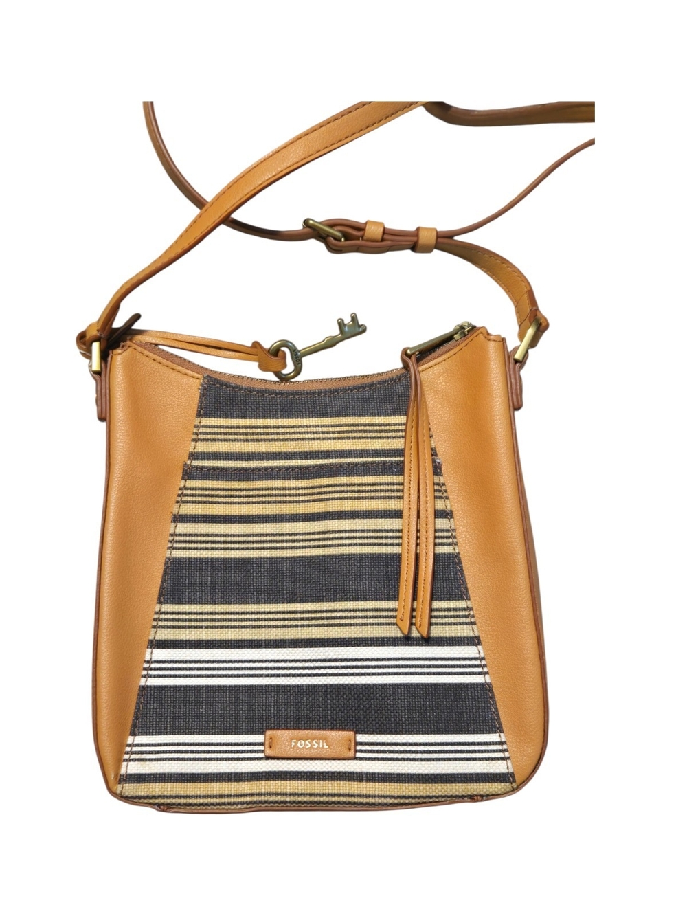 Fossil Tan and Black Striped Crossbody Bag